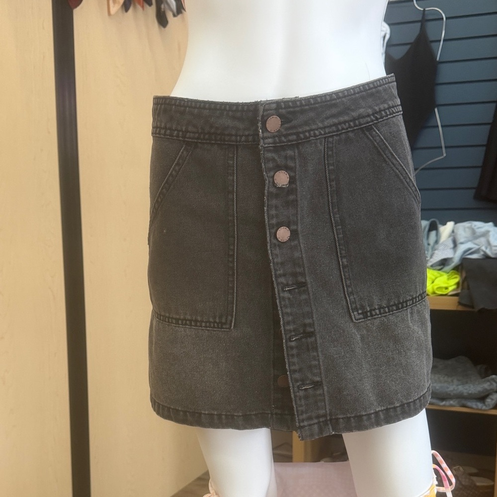 Black oniel  Denim Button-Up Skirt